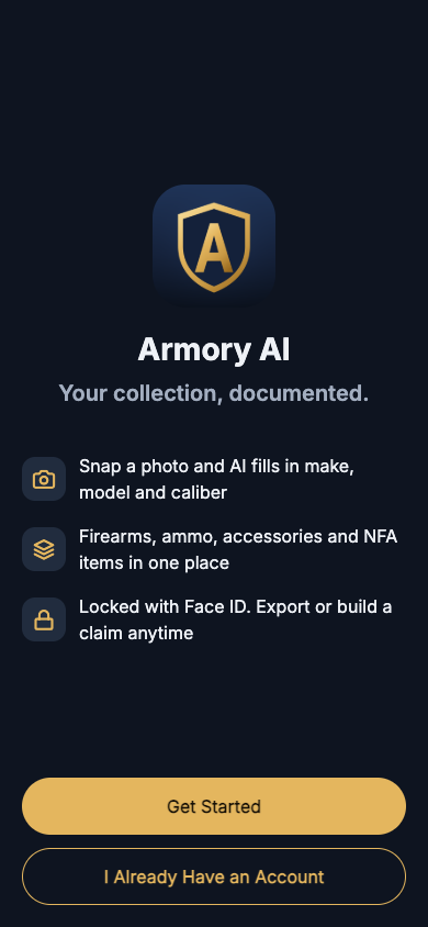 Armory AI welcome screen on iPhone